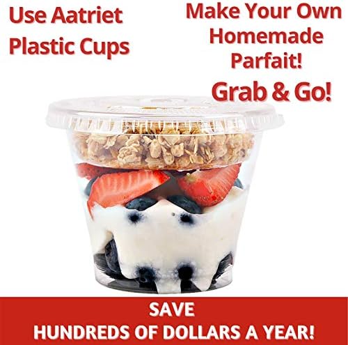 Aatriet 9 oz Clear Plastic Parfait Cups with Insert 3.25oz & Flat Lids No Hole - (20 Sets) Yogurt Fruit Parfait Cups for Kids, for Dips and Veggies, Take Away Breakfast and Snacks. No Leaking