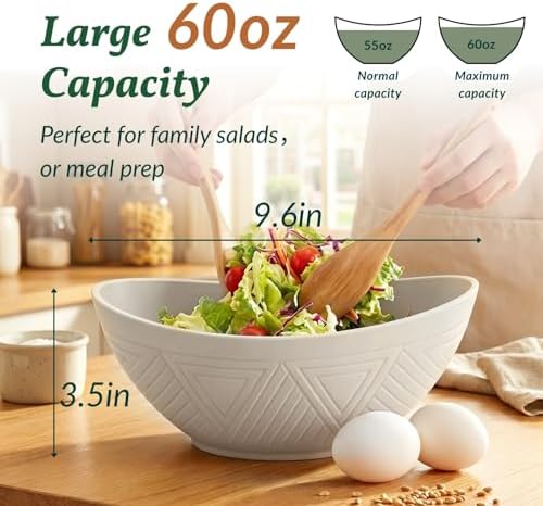 Homienly Salad Bowls Set of 6, 60 OZ Large Wheat Straw Bowls for Kitchen, Camping, Party, Unbreakable Lightweight Popcorn Bowl, Microwave and Dishwasher Safe Bowl Set with Unique Texture - Beige