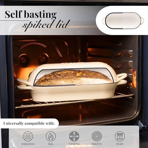 Enamelled Cast Iron Bread Loaf Pot – Dutch Oven For Sourdough Bread Baking – Oven Safe Non Stick Bread Pot – Rectangular, Cream, 34cm x 16cm – by Nuovva