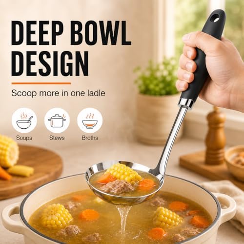 12-Inch Stainless Steel Soup Ladle, Metal Ladle Spoon, Silver