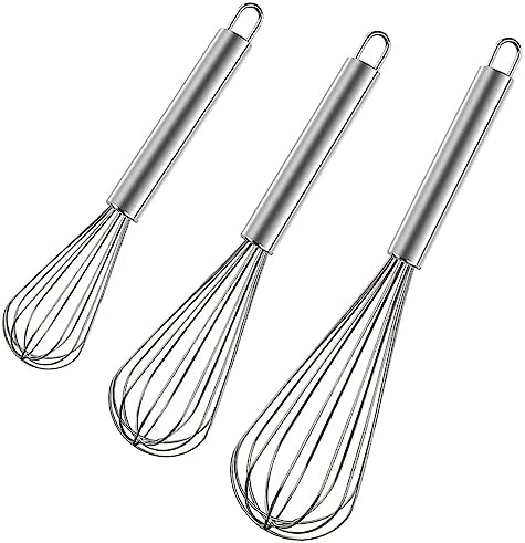 Polly Online Stainless Steel Whisk Set, 3 Packs Balloon Whisk for Cooking, Whisking, Blending (8",10",12")