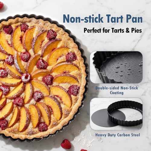 2 Pack 9 Inch Tart Pan,Removable Bottom,Nonstick Carbon Steel Quiche Pan