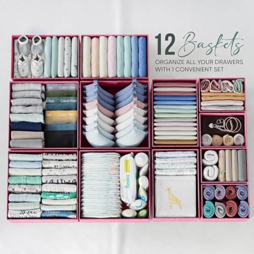 Drawer Organizer Set of 12 Pink - Nursery, Bedroom, Closet Organizer & Storage