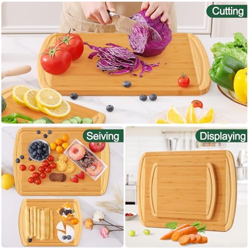 Homaxy Bamboo Cutting Boards for Kitchen Set of 2, Two-Tone