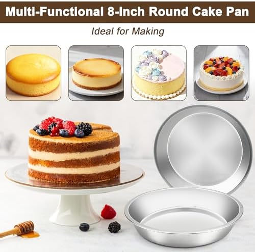 Cake Pan Set of 3-8 Inch Stainless Steel Cake Pans with 100 Parchment Paper, Nonstick, Mirror Finish for Easy Release, Even Baking, Dishwasher Safe, Round Cake Pans for Birthday, Banquet