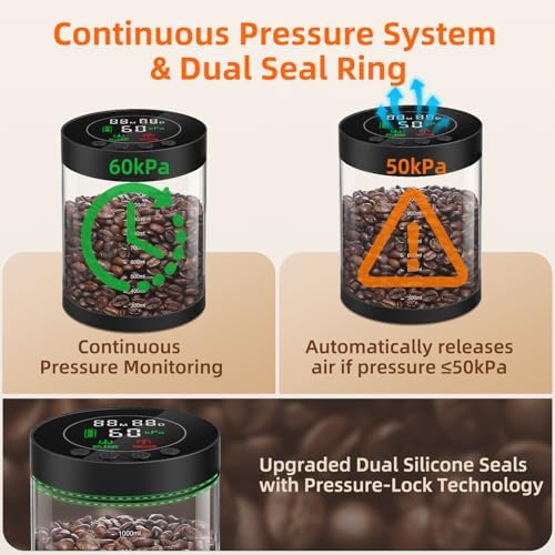 Electric Vacuum Coffee Canister, 1.3L Glass Airtight Food Storage Container