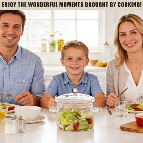Glass Cooking Pot -1.9L/64oz,Glass Simmer Pot for Stovetop Heat Resistant Borosilicate,Clear Saucepan for for Pasta, Noodles, Soup, Cereals, Fruit