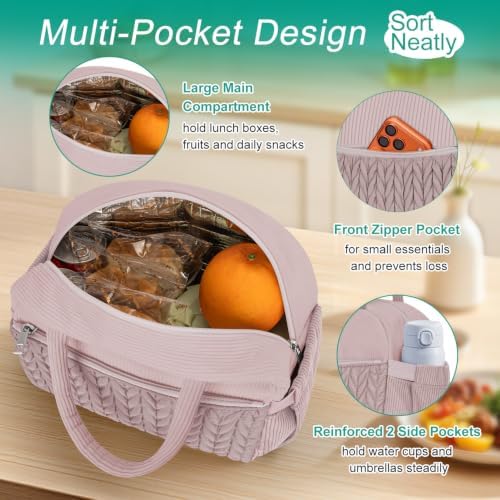 Coobiiya Cotton Quilted Lunch Bag,Cute Insulated Puffer Lunch Box for Women