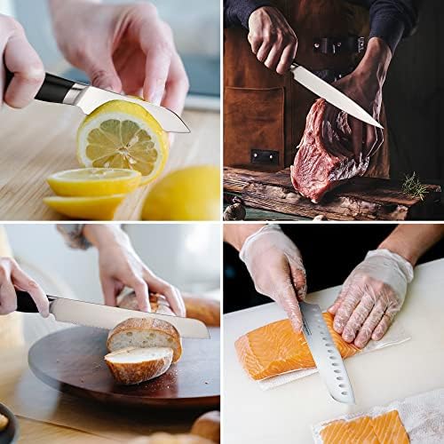 HAUSHOF 15-Piece Kitchen Knife Set with Block, 6 Knives & 6 Steak Knives