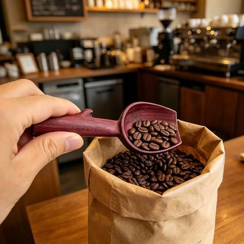 Purpleheart Coffee Scoop,Wooden Coffee Bean Measuring Spoon,10g Capacity,Natural Wood Coffee Scoop for Tea,Sugar & Powder,Rustic Kitchen Gift for Coffee Lovers