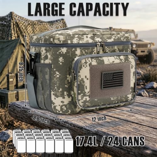 FlowFly Tactical Lunch Bag Large Insulated Lunch Box Cooler Tote for Men, Women with MOLLE/PALS Webbing (Digital#Camo, Large)