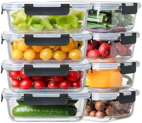 8-Pack 36oz Large Glass Meal Prep Containers with Leak Proof Snap-Lock Lids