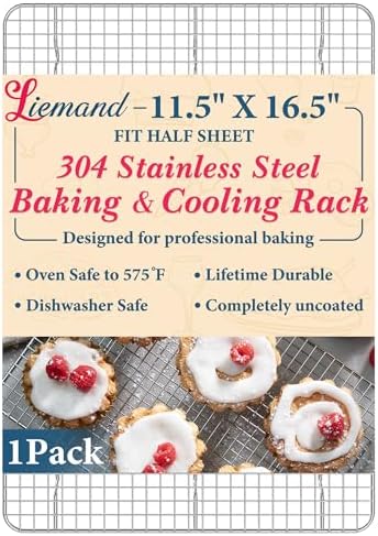 Cooling Racks for Cooking and Baking - 11.5"x16.5" Oven Safe Premium Stainless Steel Heavy Duty Baking Rack Tight-Wire, Fits Half Sheet Pan for Roasting & Grilling & Cooking - 1 Pack