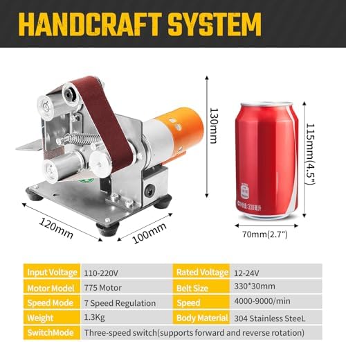 3-in-1 Mini Belt Sander Bench Grinder 7-Speed for Knife Making