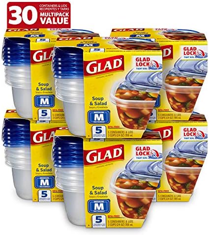 Glad GladWare Medium Rectangle Food Storage Containers, 24 Oz, 5 Ct, 6-Pk