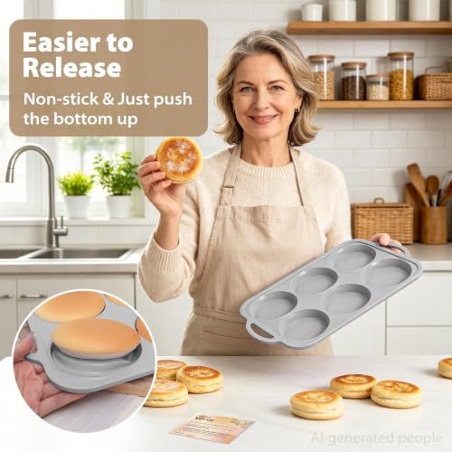4 Inch Jumbo Silicone Muffin Top Pan with Frame Non Stick Egg Mold Baking