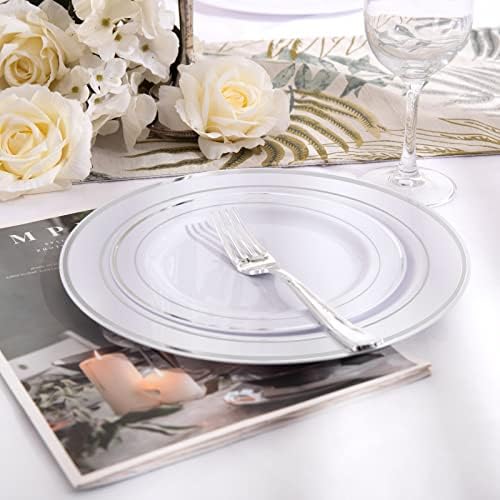 I00000 60 Pcs Silver Plastic Plates, Premium Silver Disposable Plates