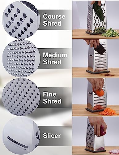 Kaishun Cheese Grater, 4-Sided Box Grater for Cheese, Vegetable & Fruit