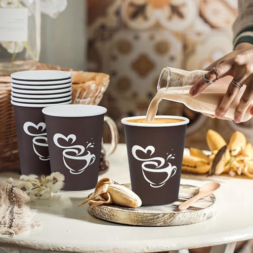 Clawsoff 100 Count 12 oz Coffee Cups Disposable Paper Hot Coffee Cups Brown