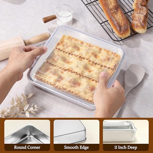 LIANYU 9 Inch Baking Pan Set with Lid, Square Cake Pan for Lasagna Brownie