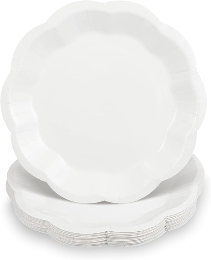 30pcs Scalloped Plates, 7 Inch Disposable White Paper Plates Cute Paper Dessert Cake Dinner Party Supplies for Wedding Bridal Baby Shower