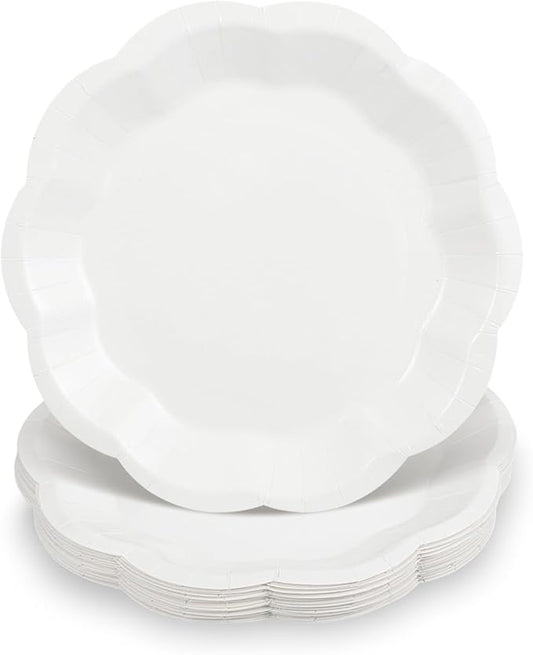 30pcs Scalloped Plates, 7 Inch Disposable White Paper Plates Cute Paper Dessert Cake Dinner Party Supplies for Wedding Bridal Baby Shower