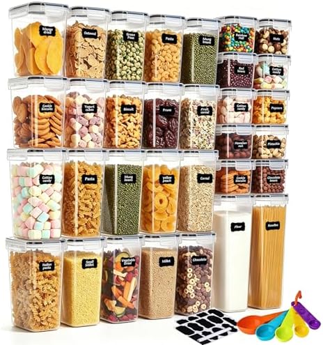32pcs Airtight Containers, Clear Stackable Dry Food Storage