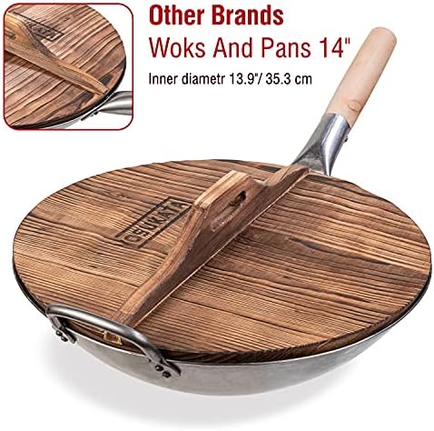 YOSUKATA Premium Wok Cover 14 in - Wooden lid for Frying Pan