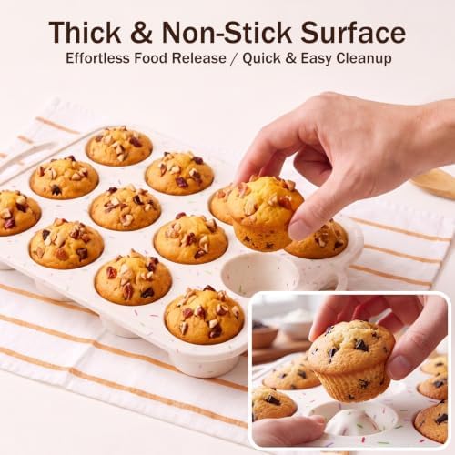 Silicone Muffin Pans for Baking, 12-Cup Nonstick Cupcake Pan