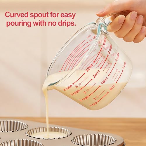 M MCIRCO 6 Pcs Glass Measuring Cups with Lids Set, 1-Cup, 2-Cup, 4-Cup Measuring Jugs with Handle, Nesting Liquid Measuring Cups for Kitchen (Pack of 2)