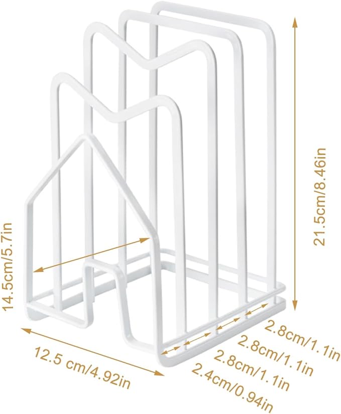 SUNFICON 2 Pack White Cutting Board Holder Rack Pot Pan Lids Holder Chopping Board Organizer Thin Bakeware Tray Dry Display Stand Kitchen Countertop Cabinet Office