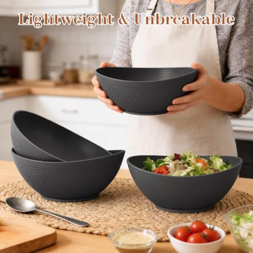 65 OZ Large Salad Bowls, Large Plastic Bowl Reusable (Black)