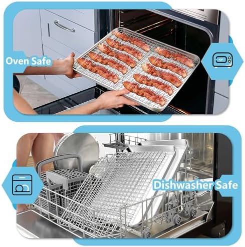 TeamFar Cookie Sheets with Cooling Racks, 2 Pans + 2 Racks, 17.6x13x1 Inch