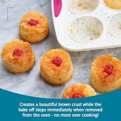 Trudeau Reinforced Structured Silicone Muffin Pan, 12-Cup, Confetti/Fuchsia – Hybrid Silicone & Hard Lining for Shape Retention, Non-Stick, Dishwasher Safe, BPA-Free Bakeware for Muffins & Cupcakes