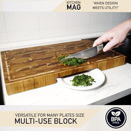 Teak Wood Cutting Board for Kitchen, End Grain Extra Thick Butcher Block