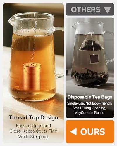 House Again Tea Strainers for Loose Tea, Extra Fine Mesh Tea Infuser, Updated Slim Threaded Lid & 304 Stainless Steel, Tea Ball Filter Bags Diffusers, Loose Leaf Tea Steeper for Brew Spices 1Pack