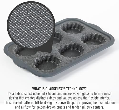 Calphalon Omni 6-Cup Mini Pie Pan with GlassFlex Technology, Flexible Silicone & Micro-Woven Glass Core for Ultra Airflow & Even Baking, Grey