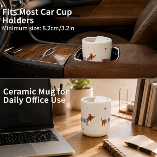 Ceramic Travel Coffee Mug 12 OZ, Cute Dachshund Pattern Coffee Cup