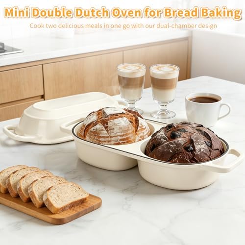 Mini Double Dutch Oven For Sourdough Bread Baking, 2.2QT Enameled Cast Iron