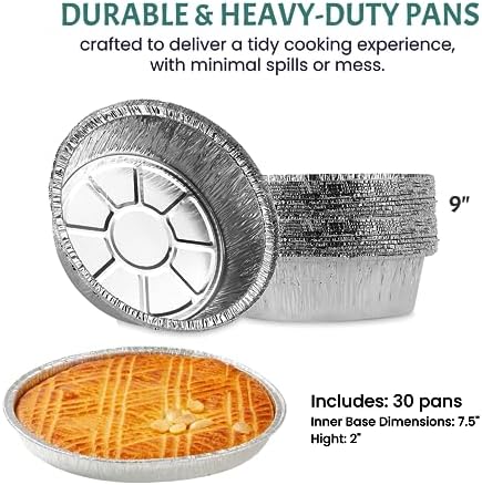 Round Disposable Aluminum Pie Pans (30 Pack) - 9 Inch Disposable Pie Pans - Round Aluminum Foil Pans For Baking, Grilling, Cooking, Storing, Prepping