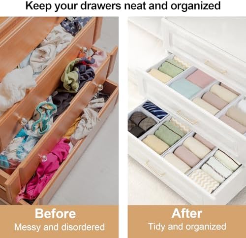 Fordonral Drawer Organizer Clothes, Foldable Fabric Dresser Organizer Closet Organizers and Storage Box for Underwear,Folded Clothes,Baby Clothing,Socks,Bra,Towels,Ties(6M+6S,White)