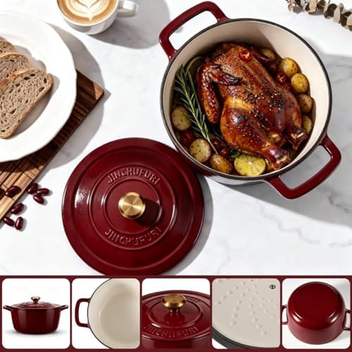 Enameled Cast Iron Dutch Oven 5.2 Qt with Lid, Red