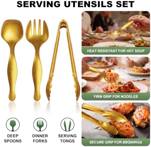 36Pcs Gold Disposable Serving Utensils Set, 9 Inch