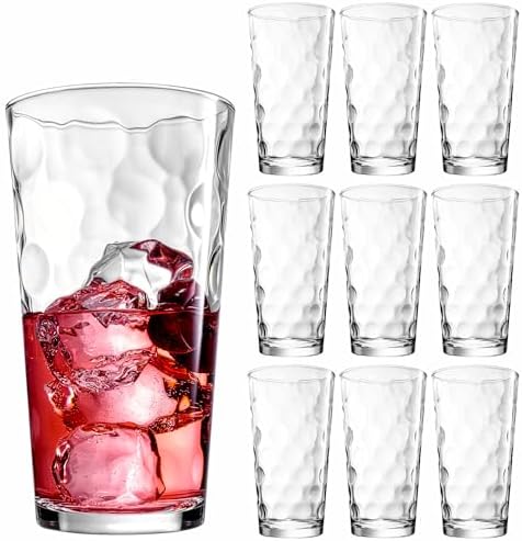 Highball Drinking Glasses Set of 10 Glass Cups by Home Essentials, 17 Oz. Glassware, for Water, Juice, Cocktails, Iced Tea
