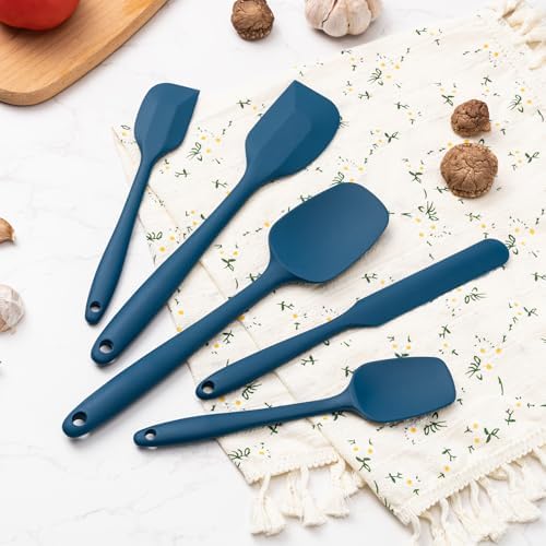 Silicone Spatula Set,5 Piece Food Grade Rubber Spatulas,Navy Blue