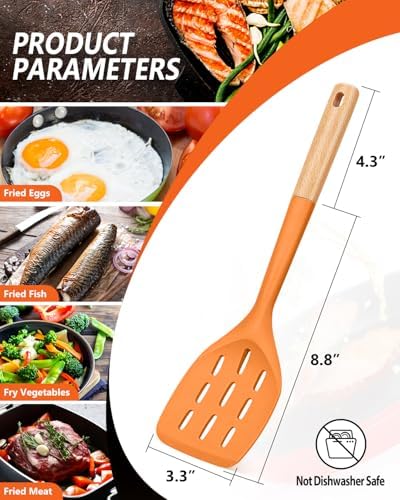 Badiano Silicone Spatula, Non Stick Turner for Cooking, Food Grade, Orange