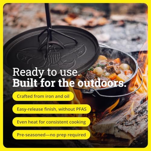 Lodge Pre-Seasoned Cast Iron Camp Dutch Oven, Scouting America, 6 Quart