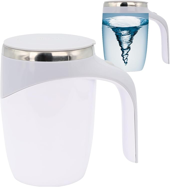 Self Stirring Mug - Automatic Magnetic Electric Coffee Mug, Rotating Cute Mixing Cup Tasse, To Stir Office/Kitchen/Travel/Home Coffee/Tea/Hot Chocolate/Milk-450 ml/15.2 oz(White)