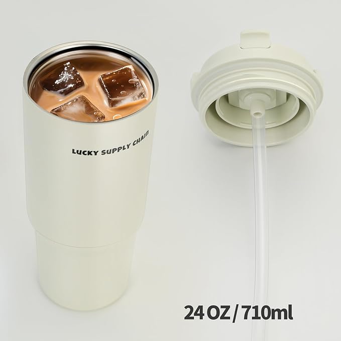 ANEWSIR Water Bottle 24 Oz/Stainless Steel Tumbler with Straw - Vacuum Insulated Water Bottle for Home, Office or Car Reusable Cup With straw，Cold for 12 Hrs or Iced for 24 Hrs(White)