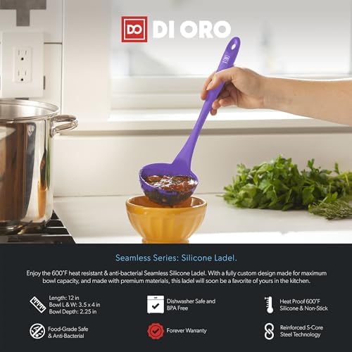 DI ORO Silicone Ladle - Soup & Serving, 600F Heat Resistant, Lavender